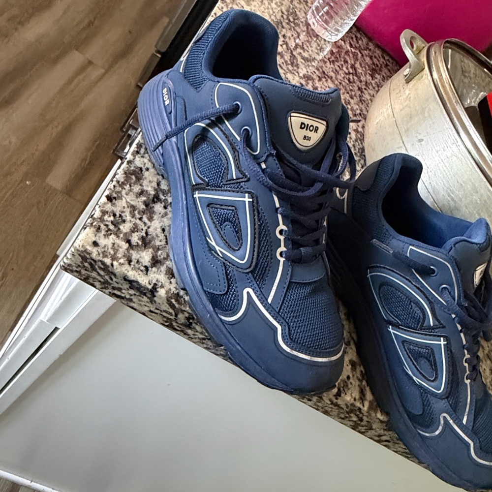 Dior Men’s Navy Blue Mesh & Leather Sneakers - Picture 3 of 9